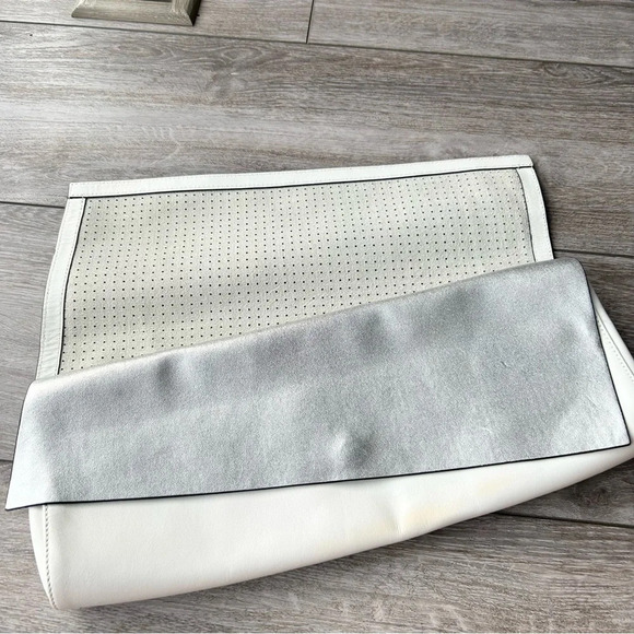BCBGMAXAZRIA Metallic Laser Cut  Leather Criss Cross Flap Clutch Evening Handbag - Picture 5 of 16